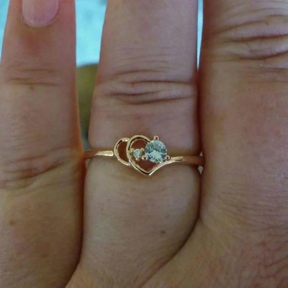 14k Rose Gold/Silver Heart Love Sapphire Ring sz10 - Picture 7 of 7